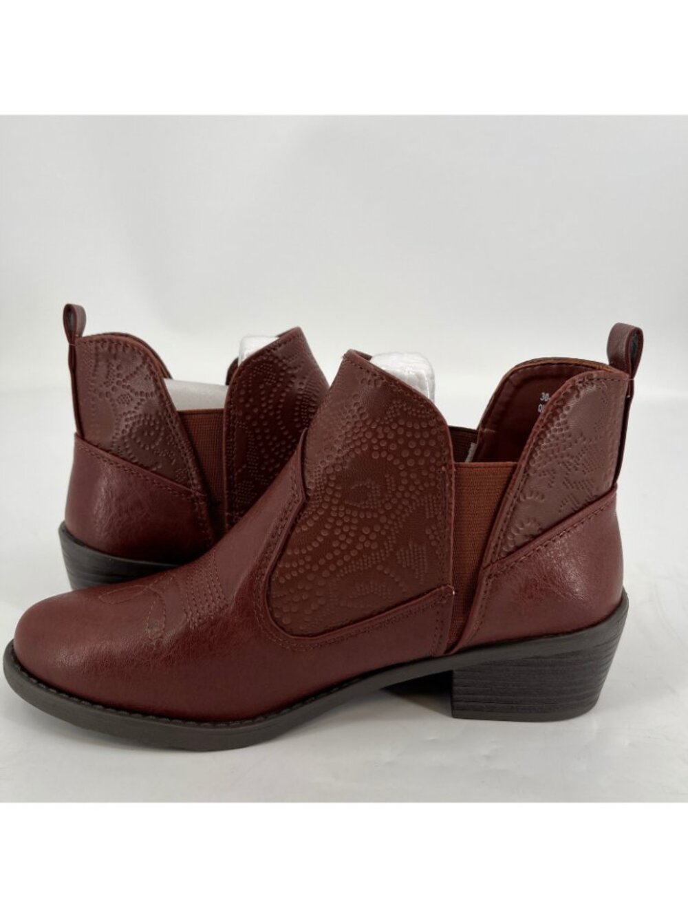 Easy Street Legend Western Ankle Boots Brown Size 7W Faux Leather Block Heel - Picture 10 of 16